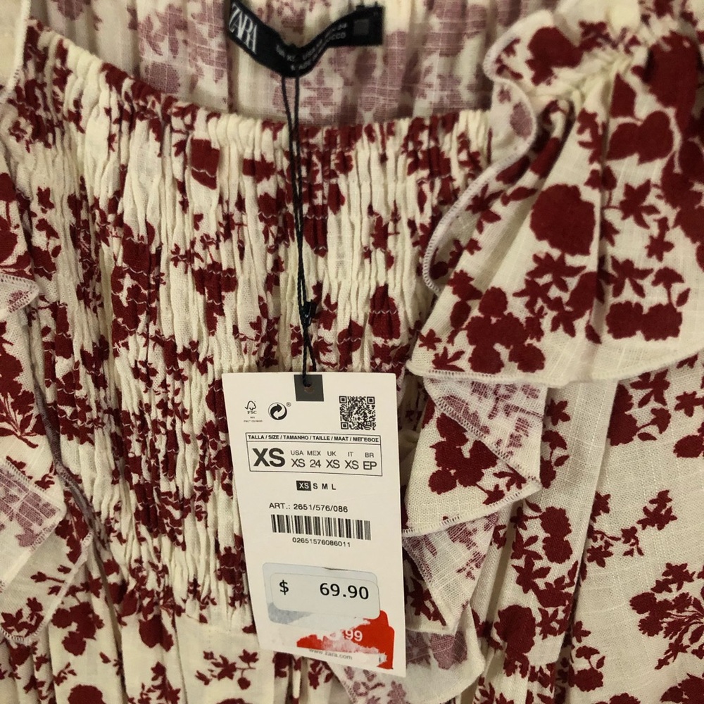 Zara midi dress in red and white floral